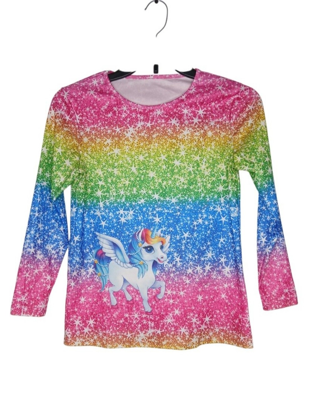 Denater Girls Rainbow Unicorn Long-Sleeve Top - Pink Green Blue